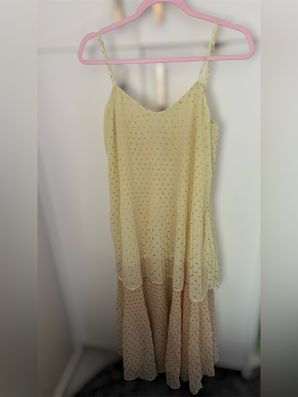 Zara pale yellow and peach Maxi Dress with Dot Detail